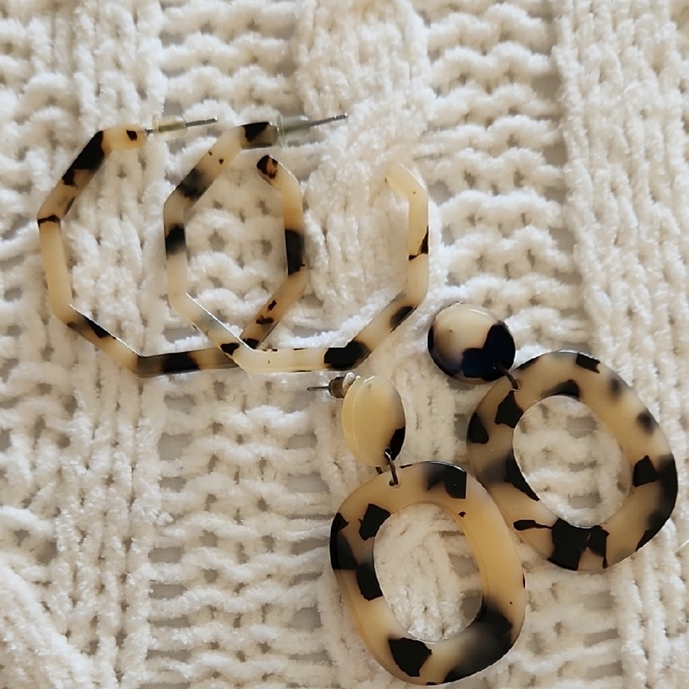 Tortoise Shell Hoop and Drop Earrings Set